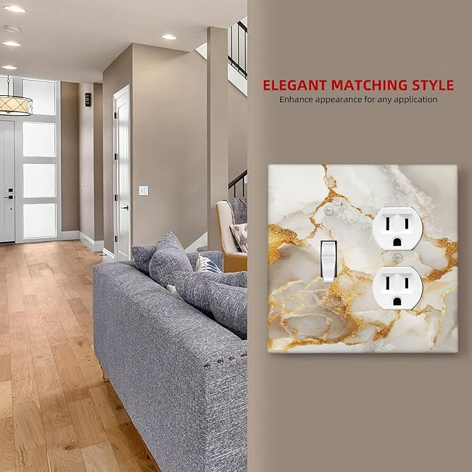 Gold Marble Crack Simple Abstract Print Wallplates 1 Toggle 1 Duplex Switch Plate Electrical GFCI Faceplate Decorative Light Switch Covers for Bathroom Kitchen Home Decor