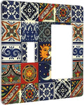 Boho Moroccan Mandala Mexican Tiles 2 Gang Single Toggle/Decorator Combination Light Switch Cover Decorative Combo 1-Toggle/1-GFCI/Rocker Wall Plate Cover
