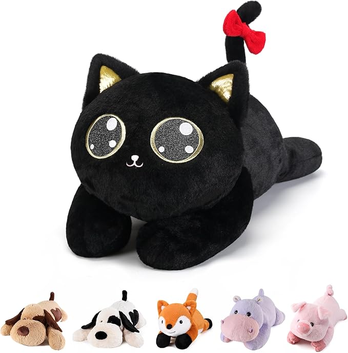 meowtastic Black Cat Weighted Stuffed Animals - 28 Inch 5.0 Pounds Weighted Plush Cat Stuffed Animal - Large Kitten Toys Pillow - Cute Plush Toys Gifts for Kids & Adults (28" 5.0 lbs)