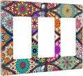 Bohemian Triple Rocker Light Switch Plate Covers Decorative Gifi Lightswitch Faceplate colorful Vintage Floral Mandala Flower 3 Gang Decora Wall Plate for Bathroom Kitchen 6.38" X 4.9"
