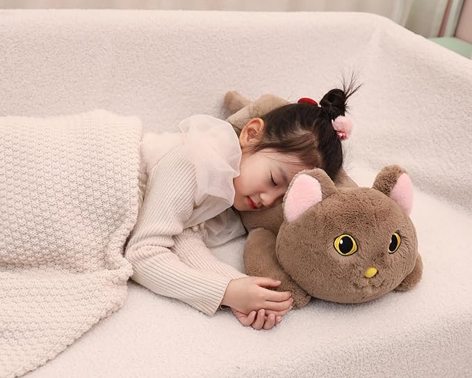 YESGIRL 26.4 inch 5 lbs Cat Weighted Stuffed Animals, Large Weighted Plush Animal, Cute Plush Toy Pillow, Soft Kawaii Plushie Gifts for Adults, Kids, Boys and Girls (Brown)