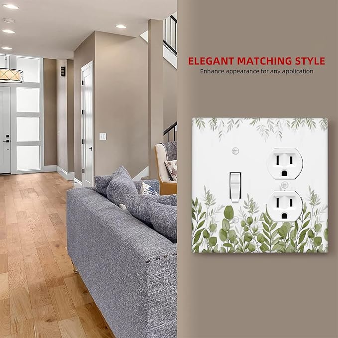 Green Eucalyptus Plant Leaves Vine Wallplates 1 Toggle 1 Duplex Switch Plate Electrical GFCI Faceplate Decorative Light Switch Covers for Bed Room Living Room Decor