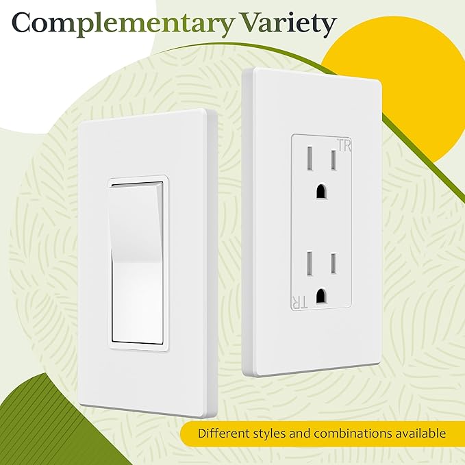 TG Screwless Decorator Wall Plates Child Safe Outlet Covers, Size 1-Gang 4.50" H x 2.75” L, Unbreakable Polycarbonate Thermoplastic, UL Listed, Glossy, White (40 Pack)