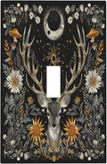 Light Switch Cover Plate Vintage Deer Flowers Moon Natural Plants Floral 1 Gang Single Toggle Decorative Switch Plates Wall Plates Electrical Faceplate for Bathroom Bedroom Decor