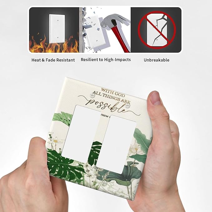 Decorative Outlet Covers Boho Green Monstera Leaf Inspirational Quotes 2 Gang Light Switch Cover Plate Double Rocker Wall Plates for Electrical Switch Plate Covers for Bedroom Decor