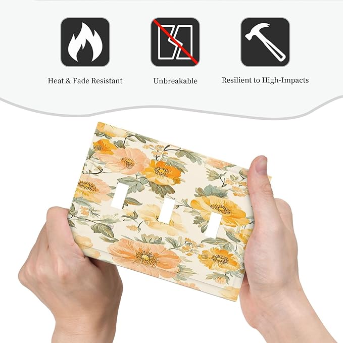 Decorative Light Switch Cover Plate Vintage Floral Pastel Flower Pattern 3 Gang Wall Plate Triple Toggle Switch Plate Covers Electrical Outlet Cover for Bedroom Cabin Decor