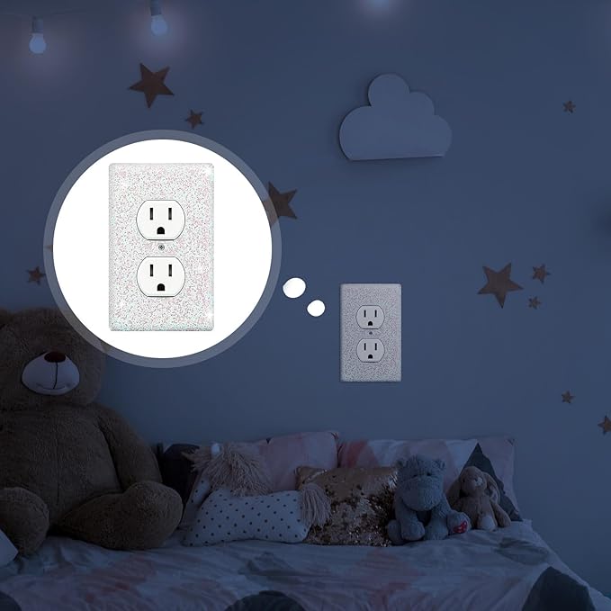 Yexiya 4 Pcs Pink Glitter Light Switch Covers Preppy Room Decor, Cute Pink Bling Outlet Wall Plate Covers for Nursery Women Teens Princess Theme Room Decor(White)