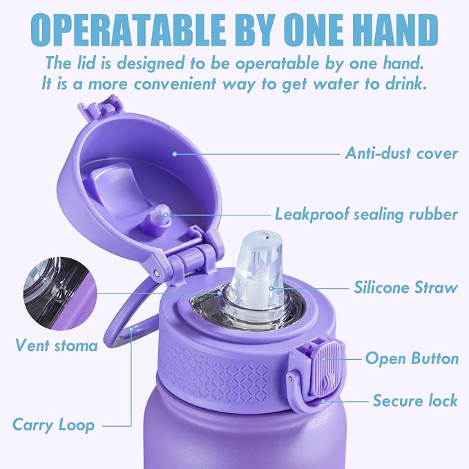 OLDLEY 20 Oz Insulated Stainless Steel Water Bottle For Kids, With Straws Leak-proof, Kids Water Bottles For School Boys Girls,Cotton Candy