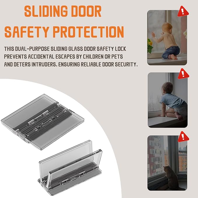 Sliding Door Lock 2 Pack, Child Safety Proof Locks for Sliding Window Security, Sliding Glass Doors Easy Installation, No Tools Required, Extra Strong Adhesive