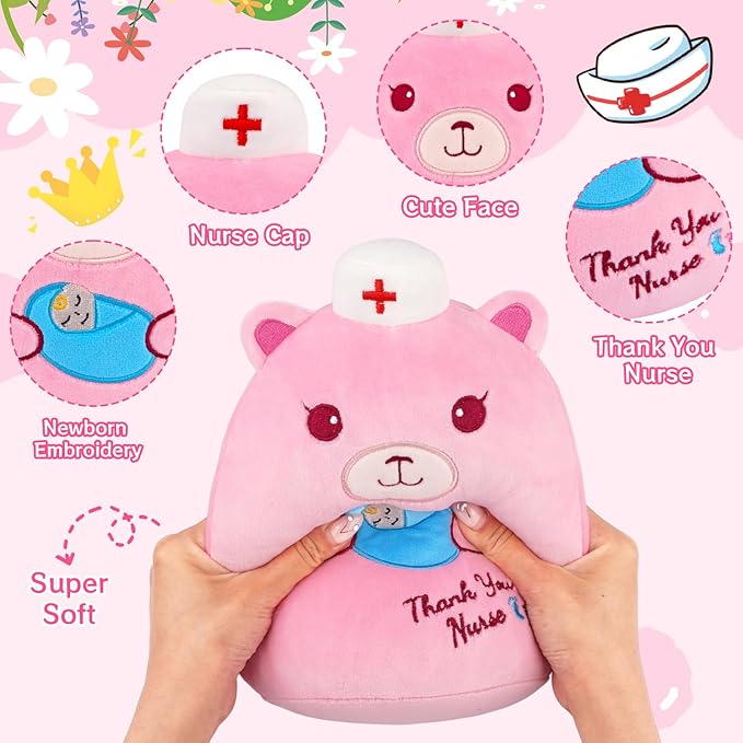 L&D Teddy Bear Plush, 9" Labor and Delivery Nurses Gifts Cute Stuffed Animal with Cap, Thank You Nurse Appreciation Gifts L&D RN Gift for Women