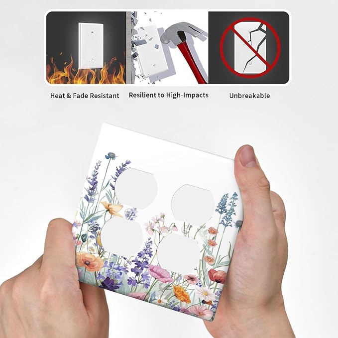 Colorful Floral Purple Lavender Flower Leaves Plants Outlet Covers 2 Gang Double Duplex Decorative Light Switch Covers Electrical Wallplates Socket Faceplate for Bed Room Living Room Decor