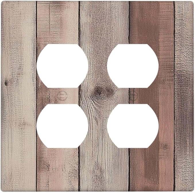 Outlet Covers Vintage Natural Wood Rustic Cinnamon 2 Gang Double Duplex Decorative Light Switch Covers Electrical Wallplates Socket Faceplate For Farmhouse Cabin Decor