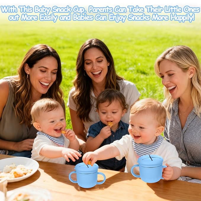 Toddler Snack Containers Stainless Steel Spill-Proof Snack Containers for Toddlers with Spill-Proof Silicone Lids and Handles 4-in-1 Baby Snack Cup is Dishwasher Safe for Easy use On The Go（Blue）