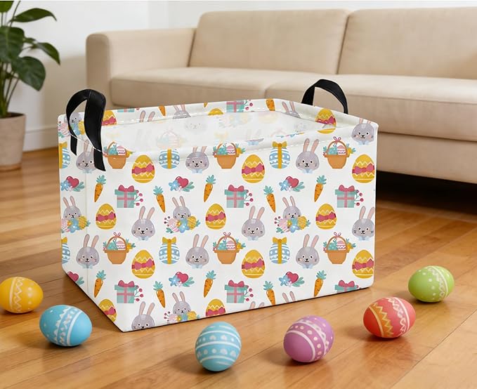 Essme Rectangular Easter Baskets,Kids Storage Basket with Handles for Easter Room Decor, Boys Box,Cute Storage Bin.