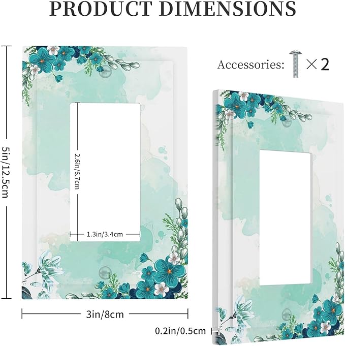 Decorative Outlet Covers Blue Green Flowers Light Green Watercolor Patterns 1 Gang Single Rocker Light Switch Cover Plate Wall Plates GFCI Faceplate for Bedroom Home Decor