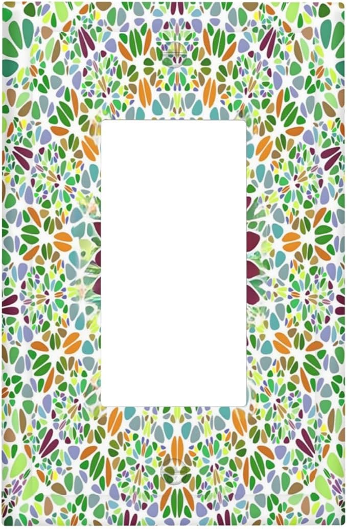 Mandala Flower Abstract Round Mosaic Floral Decorative Outlet Covers 1 Gang Single Rocker Light Switch Cover Plate Wall Plates GFCI Faceplate for Bedroom Living Room Decor