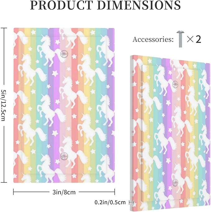 Rainbow Stripes Unicorn Kid Girls Theme 1-Gang No Device Decorative Blank Receptacle Wall Plate Funny Cute Colorful Girly Light Switch Mid-Size Electrical Face Plate Cover for Unused Outlets/Switches