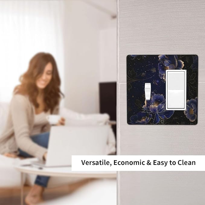 Navy Blue Floral Vintage Flower Dark Watercolor Outlet Covers 1 Toggle 1 Rocker Combination Decorative Wall Plate Electrical Switch Plates Light Switch Cover Plate for Bedroom Living Room Decor