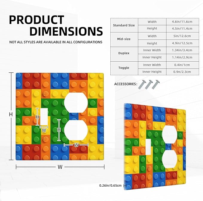 Building Blocks Theme Colored Bricks Print Wallplates 1 Toggle 1 Duplex Switch Plate Electrical GFCI Faceplate Decorative Light Switch Covers for Room Office Home Decor