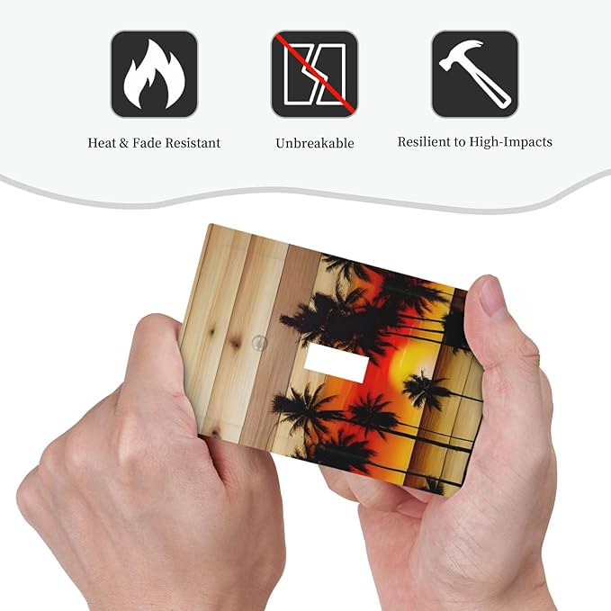 Sunset Beach Coconut Palm Tree Wooden Background Decorative Light Switch Cover 1 Gang Single Toggle Device Electrical Faceplate Switchplates Decorator Outlet Wall Plate for Bedroom Living Room Decor
