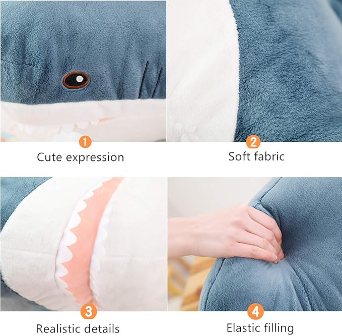 XIAOHONG 30inch Shark Stuffed Animal Toy,Plush Shark Toys,Stuffed Animal Sharks,Soft Shark Cushion Pillow Shark Plush Pillow Stuffed Toy Throw Pillow for Home Decoration Kids Gift