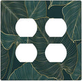 Gold Tropical Green Botanical Palm Leaves Outlet Covers 2 Gang Double Duplex Decorative Light Switch Covers Electrical Wallplates Socket Faceplate for Bedroom Living Room Decor