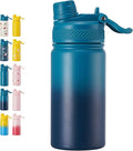 12 oz Kids Water Bottle, 2-in-1 Stainless Steel Vacuum Insulated Water Bottle for Toddler, Leak Proof Spout & Straw, Double Wall Thermal Flask for Boys&Girls, School, Outdoor, Travel (Gradient Blue)