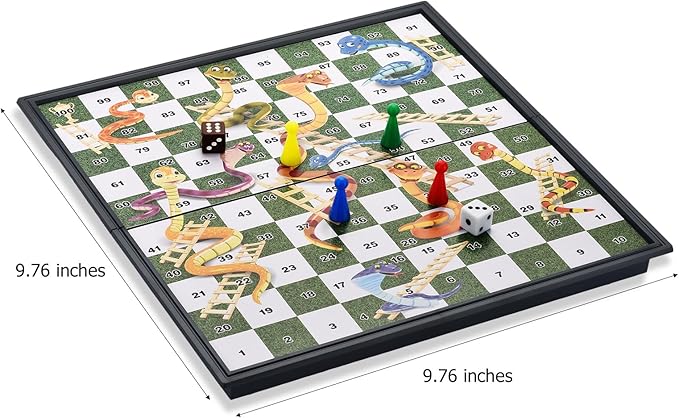 Magnetic Snakes and Ladders Board Games with Folding Board Travel Games Set for Kids and Adults (Magnetic Snakes and Ladders Set) - 9.76 Inches