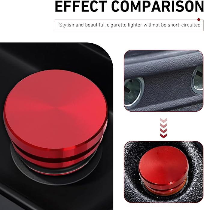 WZP Cigarette Lighter Plug Cover, Aluminum Cigarette Lighter Socket Cover Cap, Dustproof Waterproof Plug Covers Replacement, Universal for Car Power Port Outlet with Standard 12V Power Source (Red)