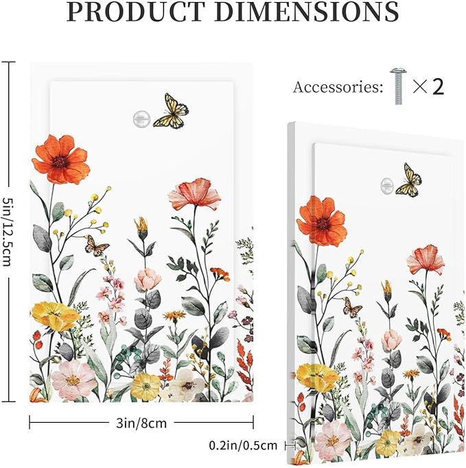 Vintage Floral Colorful Butterfly Flower Blossom Decorative 1 Gang No Device Blank Wall Plate Vibrant Pretty Oversize Electric Unused Receptacle Decorator/Gfci Light Outlets/Switches Face Plate Cover