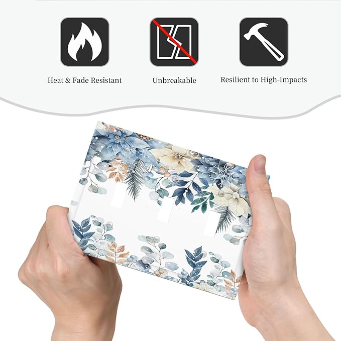 Blue Vine Snowflake Plants Leaves Floral Flowers Decorative Switch Plates 3 Gang Wall Plate Triple Toggle Light Switch Cover Faceplate Electrical Wall Panels for Bedroom Living Room Decor