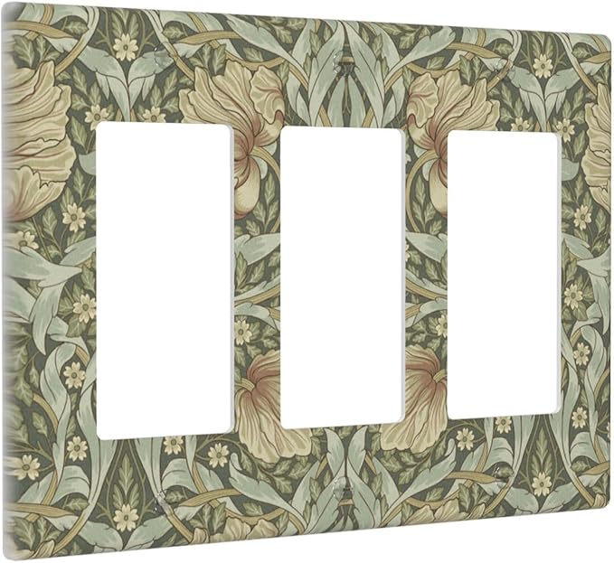 William Morris Pimpernel Flowers 3 Gang Rocker Outlet Covers Triple Rocker Light Switch Cover Vintage Floral Green Botanical Wall Plate Decorative for Country Bedroom Kitchen Living Room Décor