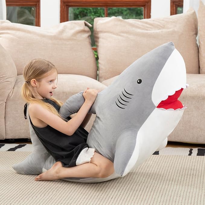 MorisMos 51inch Giant Shark Stuffed Animal, Large Shark Plush Toy Pillow Gift for Kids, Girlfriend, Gray