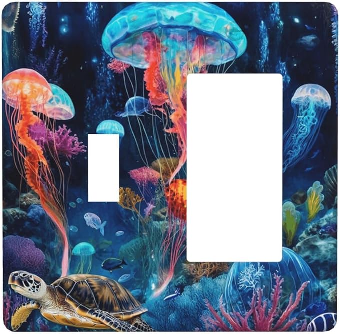 Jellyfish Sea Turtle Fantasy Ocean Coral Underwater World Outlet Covers 1 Toggle 1 Rocker Combination Decorative Wall Plate Electrical Switch Plates Light Switch Cover Plate for Nursery Kids Room