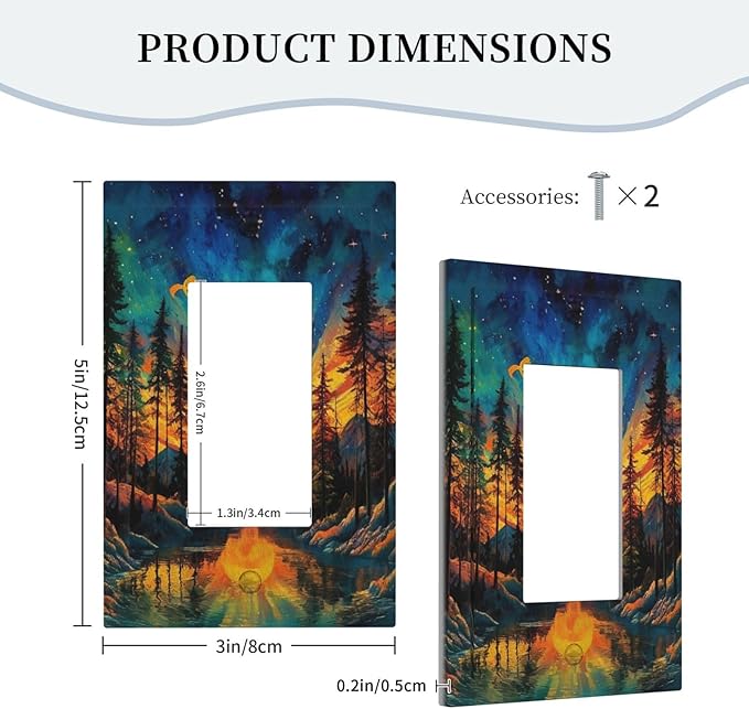 Light Switch Cover Plate Vintage Forest Sun Boho Mountain Starry Sky 1 Gang Outlet Covers Single Rocker Decorative Switch plates Electrical Wall Plates GFCI Receptacle for Bathroom Bedroom