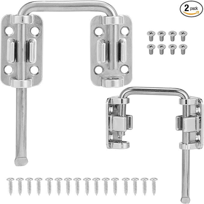 HBL' Sliding Glass Door Lock, Patio Sliding Door Child Lock & Loop Latch – Flexible for Uneven Doors, 2-3/8" Hardened Steel, Extra Home Security, Silver, 2 Pack