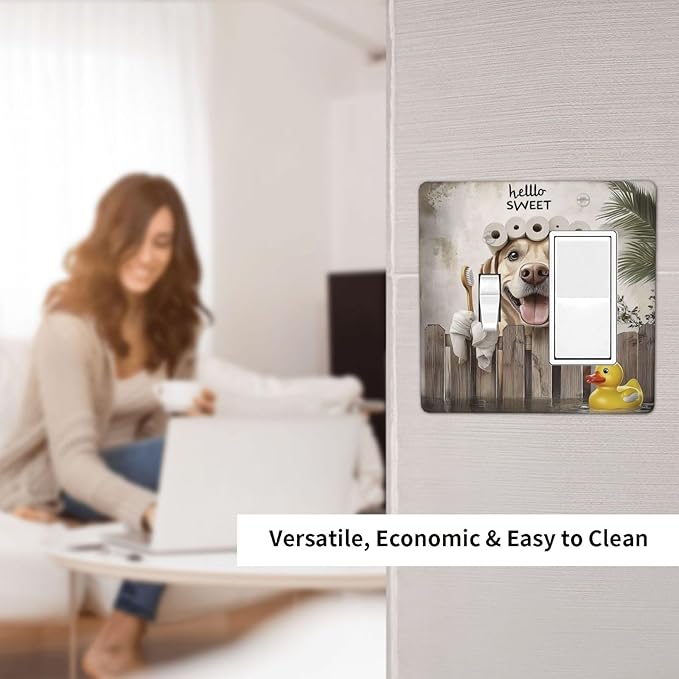 Funny Dog Rustic Farmhouse Wooden Fence Labrador Outlet Covers 1 Toggle 1 Rocker Combination Decorative Wall Plate Electrical Switch Plates Light Switch Cover Plate For Kids Room Bathroom Decor