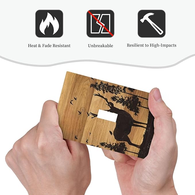 Elk Moose Forest Hunting Pyrography Art Wood Texture Print Decorative Light Switch Cover 1 Gang Single Toggle Device Electrical Faceplate Switchplates Decorator Outlet Wall Plate for Farmhouse Bedroom