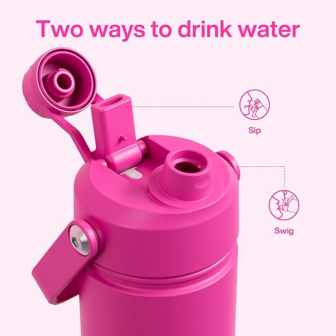 ENCOOL Insulated Water Bottle with Straw Stainless Steel Water Bottle, Leak-Proof, BPA-Free, Double Wall Vacuum Keeps Cold for 24 Hours for Sports, Travel, School (18 oz, Persian Rose)