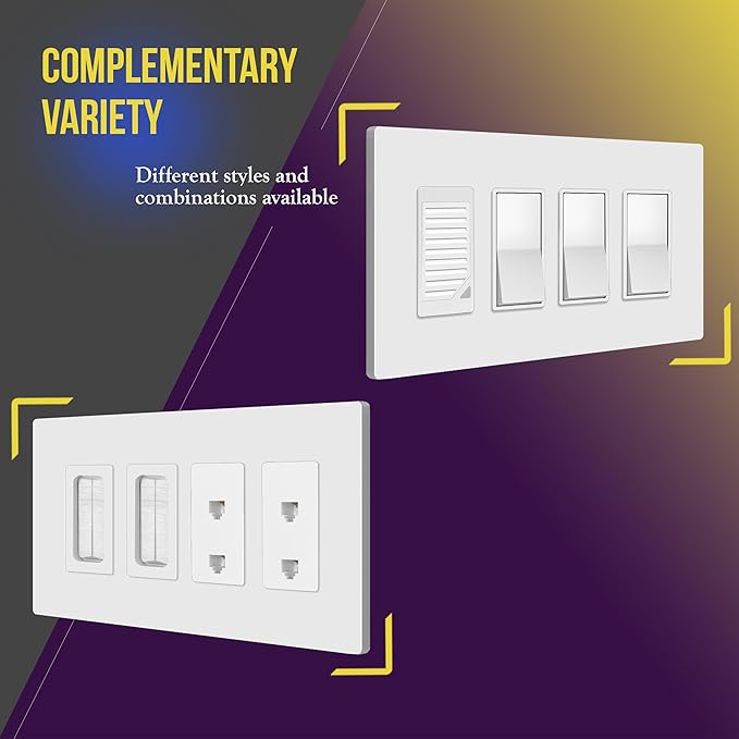 ENERLITES Screwless Decorator Wall Plates Child Safe Outlet Covers, Gloss Finish, Medium Size 4-Gang 4.88" H x 8.58” L, Unbreakable Polycarbonate Thermoplastic, SI8834M-W, White