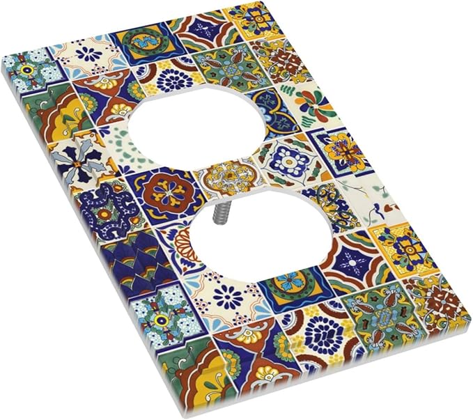 Yellow Mexican Moroccan Sun Tile 1 Gang Receptacle Wall Plate Duplex Outlet Covers Decorative Single Device Switchplate Face Wallplate Bedroom Decorate
