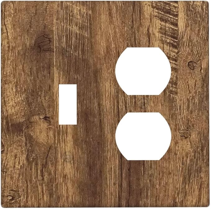 Light Switch Cover Plate Rustic Wood Grain Country Vintage Wooden Board 2 Gang Outlet Covers 1 Toggle 1 Duplex Socket Cover Wallplates Electrical Switch Plate Covers for Farmhouse Home Decor