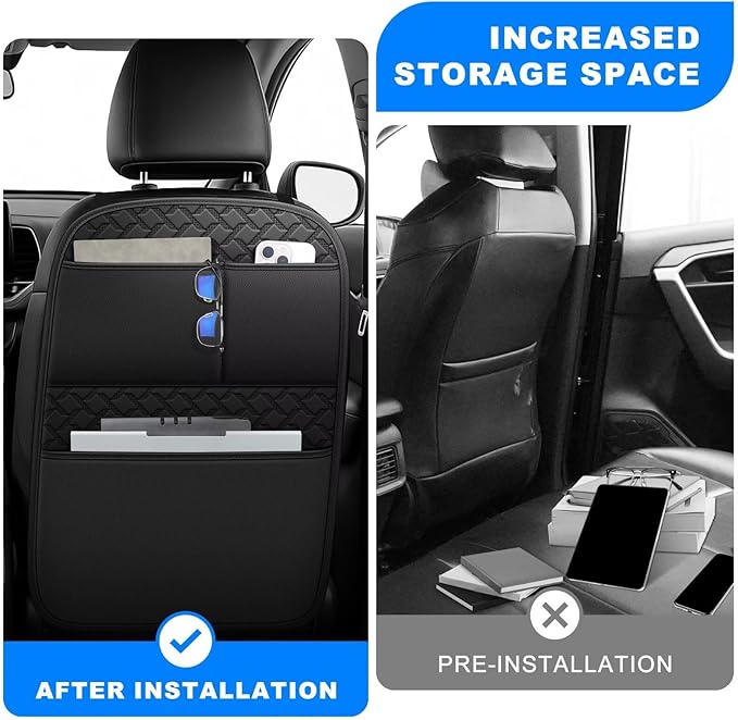 Back Seat Protector 2 Pack Fit for Subaru Outback Car Kick Mats for Kids Upgraded Version with Storage Organizer Waterproof Dirt Proof Faux Leather Auto Accessories (Black)