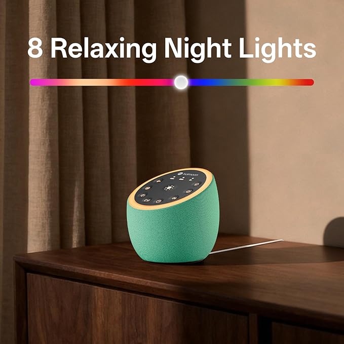 Hotmoon Sound Machine for Sleep, Cocoon 2 White Noise Sound Machine with 40 Relaxing Sounds, Dual-Speaker & Timer, 8 Night Light, Pink Brown Green Noise for Sleeping Adults, Office Privacy, Plug-in