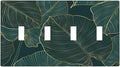 Gold Tropical Green Botanical Palm Leaves Light Switch Covers Quad Toggle Electrical Faceplate 4 Gang Wall Plate Decorative Switch Plates Cover for Bedroom Living Room Decor