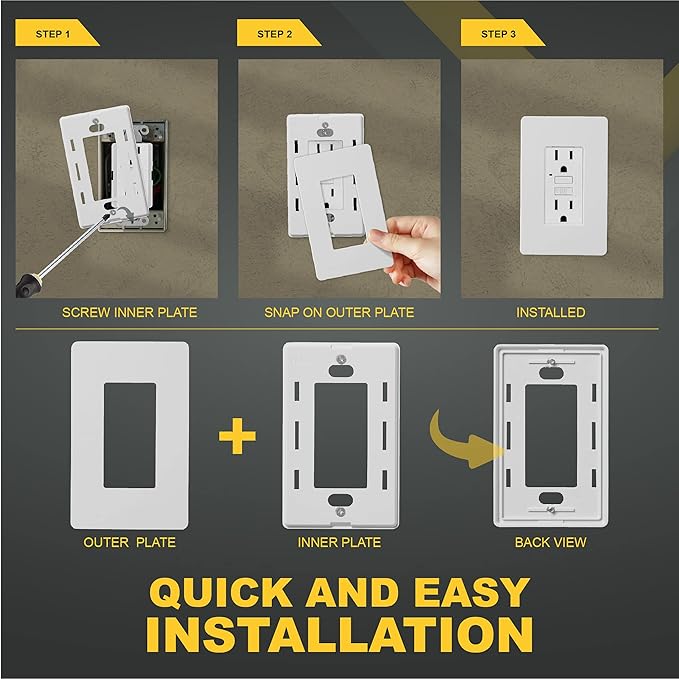 Faith White 1-Gang Screwless Wall Plate (8-pack) | Light Switch Plate or Wall Plate for Electrical Outlet | 1-Gang Wall Plate for Decorator Switches and Receptacles | Heat-Resistant Thermoplastic