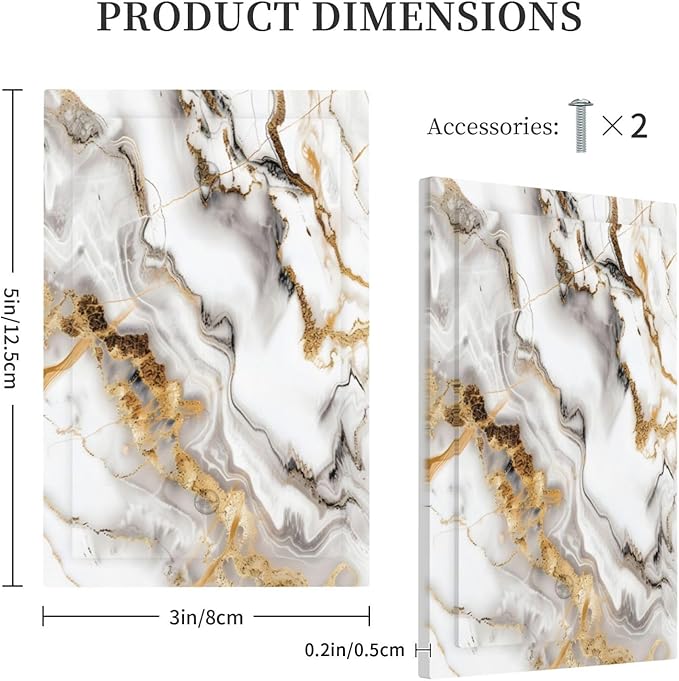 Luxurious Marble Abstract White Gold Tile Modern Simplicity Light Switch Cover Plate 1 Gang No Device Blank Electrical Wall Plates Faceplate Decorative Switch Plate Covers for Bathroom Kitchen Decor
