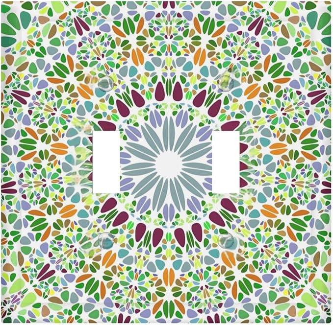 Mandala Flower Abstract Round Mosaic Floral Decorative Switch Plates 2 Gang Double Toggle Outlet Light Switch Cover Wall Plate Electrical Faceplate for Bedroom Living Room Decor
