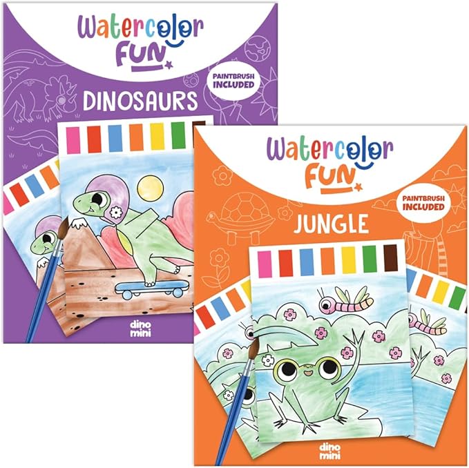 DINO MINI Watercolor Fun Value Pack - 2 Paint with Water Kits for Toddlers - Water Painting for Toddlers - Travel Activities for Kids Ages 4-8 - Screen Free Birthday Gifts (Dinosaurs - Jungle)