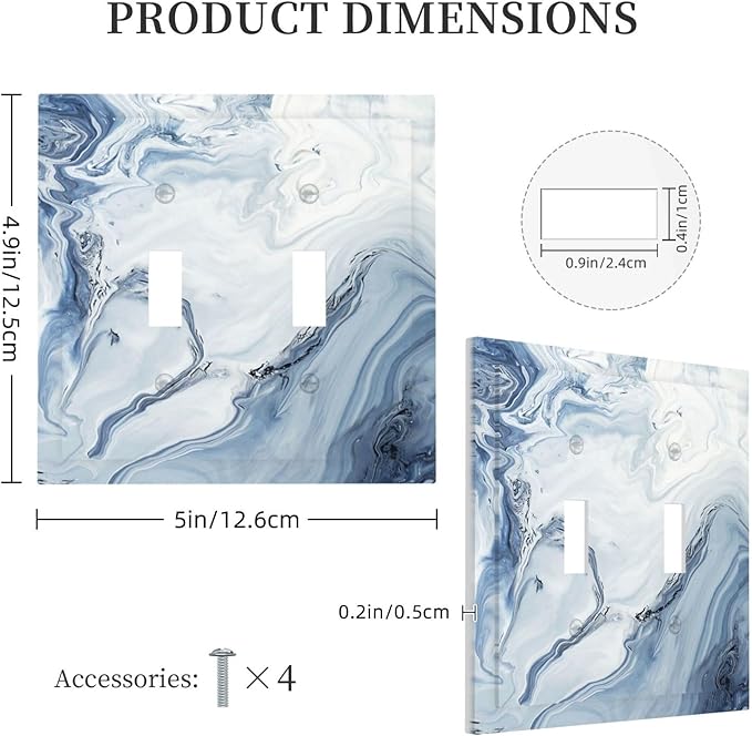 Decorative Switch Plates Blue Marble Pattern 2 Gang Double Toggle Wall Plate Outlet Light Switch Cover Electrical Faceplate for Bedroom living Room Decor